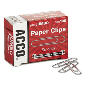 ACCO - Paper Clips, Jumbo, Smooth, 100 Count - 10 Pack