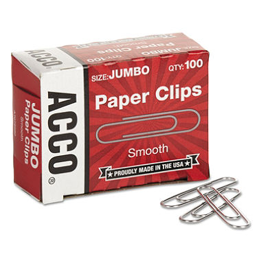 ACCO - Paper Clips, Jumbo, Smooth, 100 Count - 10 Pack