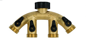 BRASS 4-WAY SHUT OFF VALVE WITH SWIVEL CONNECTOR
