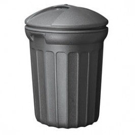 UNITED SOLUTIONS TB0007 32 GAL ROUND TRASH CAN WITH LID BLOW MOLDED BLACK