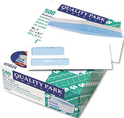 DOUBLE WINDOW SECURITY TINTED INVOICE & CHECK ENVELOPE, #9, WHITE, 500/BOX