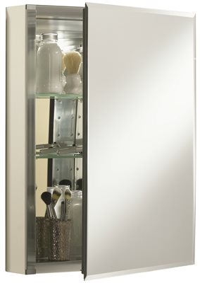 KOHLER® ALUMINUM MEDICINE CABINET, SILVER, FRAMELESS MIRROR DOOR, 2 ADJUSTABLE SHELVES, 26 IN. x 4-13/16 IN. x 20 IN.