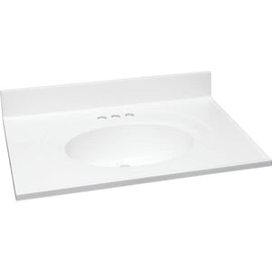 25 x 22" Solid White Cultured Marble Vanity Top And Bowl PART 40438