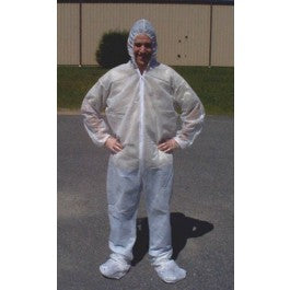 SAFETY ZONE DCWF-XL WHITE POLYPRO COVERALLS WITH HOOD & FEET