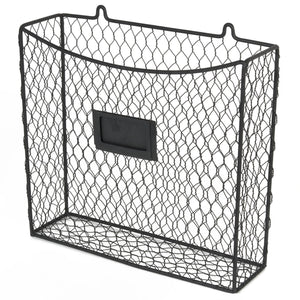 Fasthomegoods WALL35 Country Style Chicken Wire Basket Kitchen Utensil Organizer Wall Mounted Storage Drawer Counter Top Organization (Black)