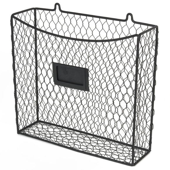 Fasthomegoods WALL35 Country Style Chicken Wire Basket Kitchen Utensil Organizer Wall Mounted Storage Drawer Counter Top Organization (Black)