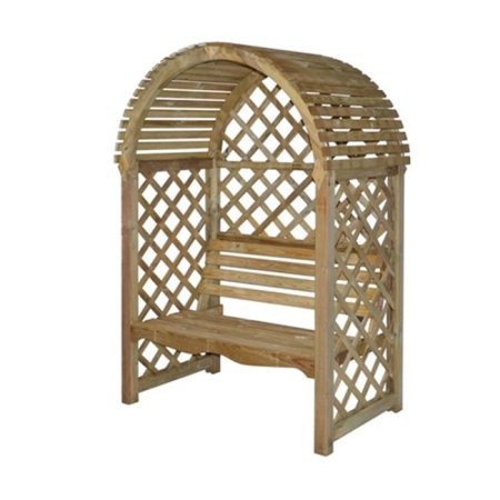 Rowlinson PERVIC Victoria Arbor with Seat and Lattice Back and Sides, Natural Finish