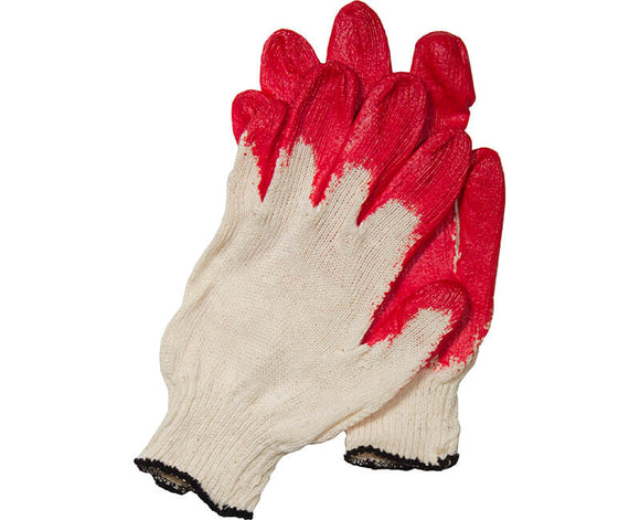 Cotton Gloves With Plastic Dipped Palm - RedCotton Gloves With Plastic Dipped Palm - Red